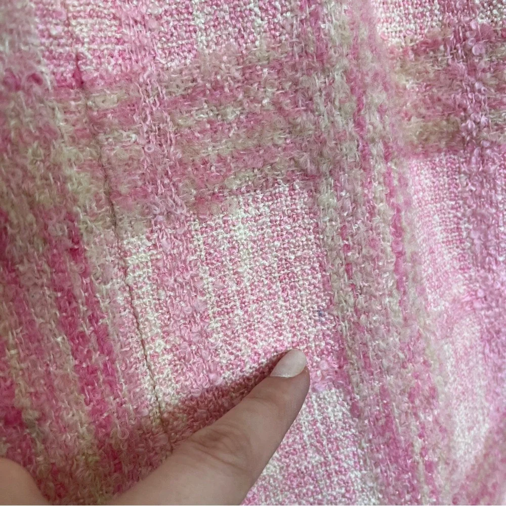 LoveShackFancy Gandler Tweed Bow Detail Pastel Peony Pink Mini Dress Size 4 - Picture 6 of 8